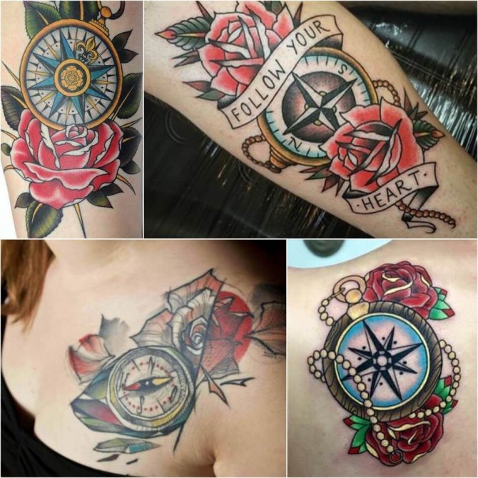 Tattoo Compass - Compass and Rose Tattoo - Compass and Rose Tattoo