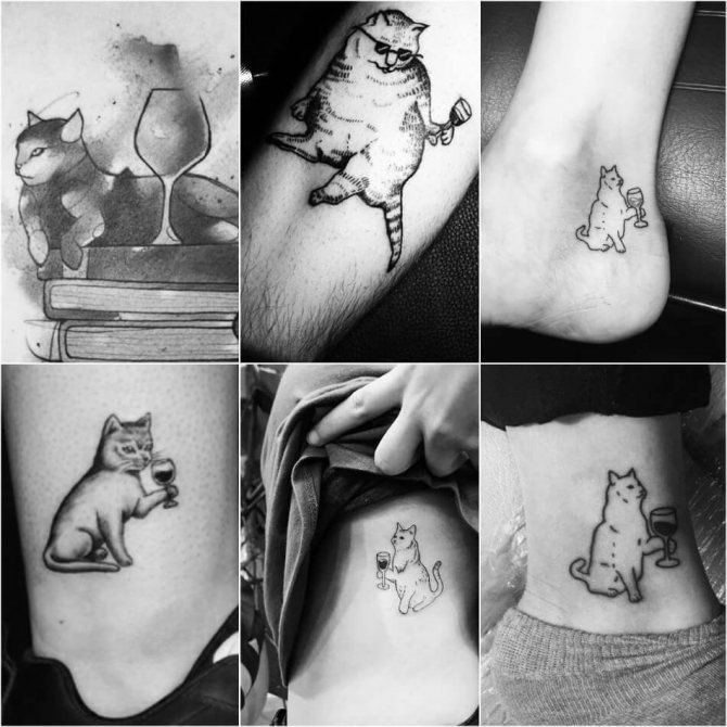 Tattoo Cat - Tattoo Cat and Wine - Cat tattoo with glass