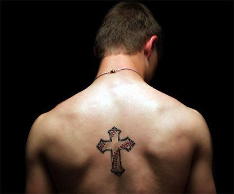 Tattoo a cross on his back