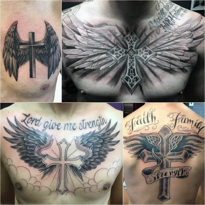 Tattoo cross - Popular Cross combinations - Cross and other drawings - Tattoo cross with wings