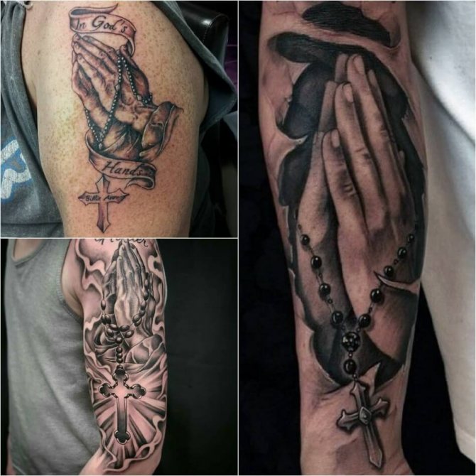 Tattoo cross - Popular Cross combinations - Cross and other drawings - Tattoo of hands praying with cross