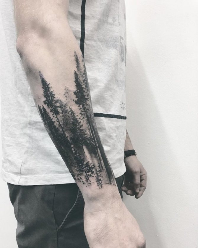 tattoo forest on his arm