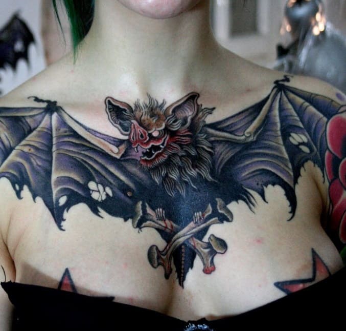 Tatuaggio pipistrello in stile orientale