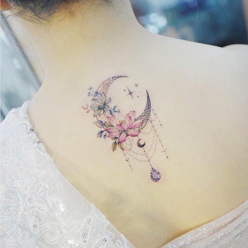 Tattoo lotus and moon