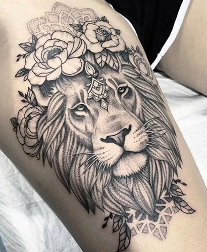 Tatuaż lwicy dla dziewcząt. Znaczenie, zdjęcie na ramieniu, nodze, plecach, biodrze, ramieniu, nadgarstku, łopatce