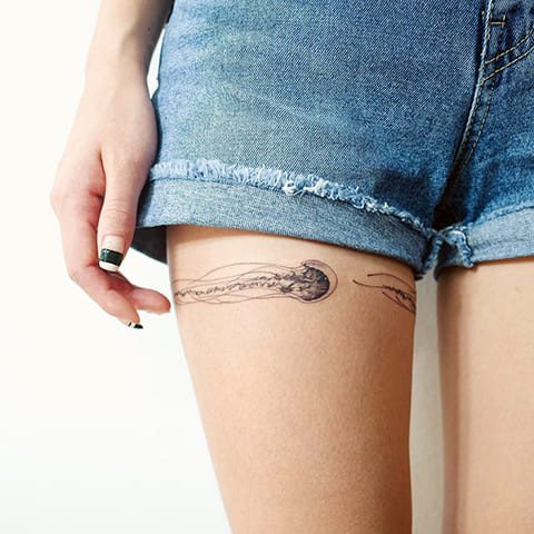 Jellyfish Tattoo on a Girl's Thigh