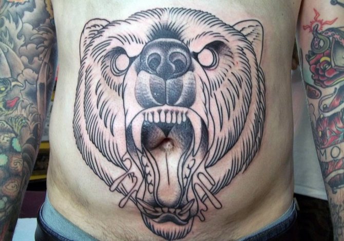 Tattoo Bear on Male Stomach