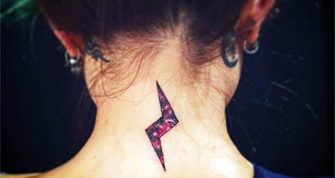 Lightning tattoo on a girl's neck