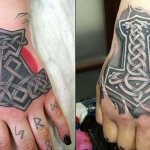 Tattoo Hammer Thor. Meaning on the arm, hand, back, shoulder, leg, photo