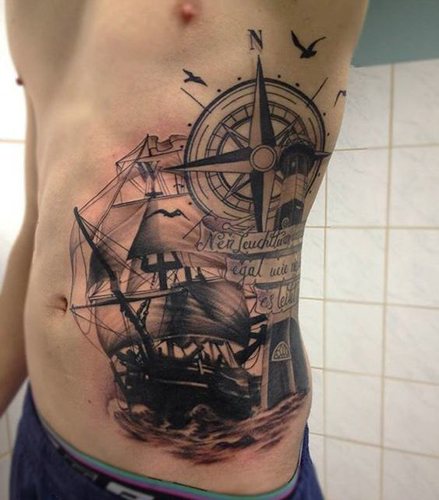 Tattoo marine theme. Photos, sketches, sleeve on the leg, arm, calf, back, wrist, meaning
