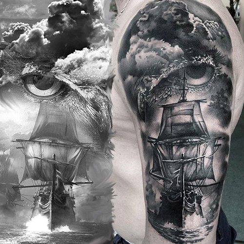 Tattoo nautical subjects. Photos, sketches, sleeve on the leg, arm, calves, back, wrist, meaning