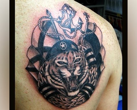 Marines tattoo with tiger