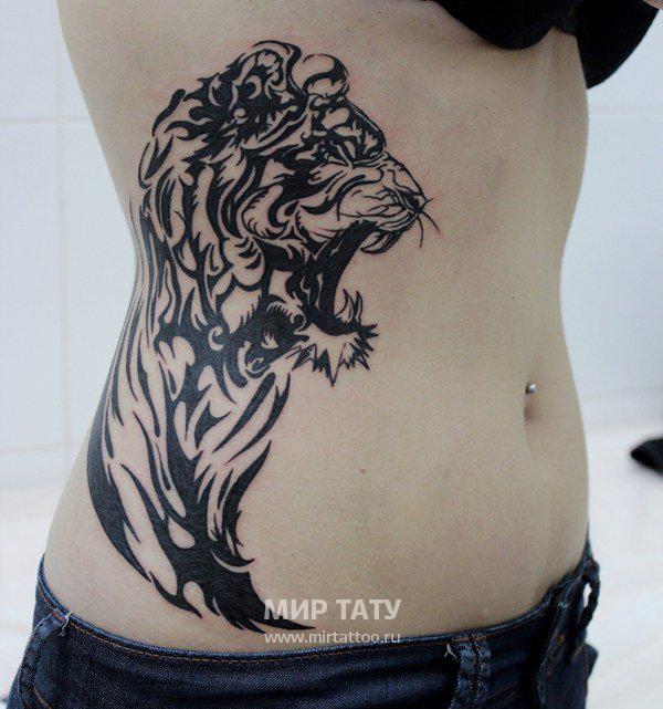 Tattoo on the side of a lion