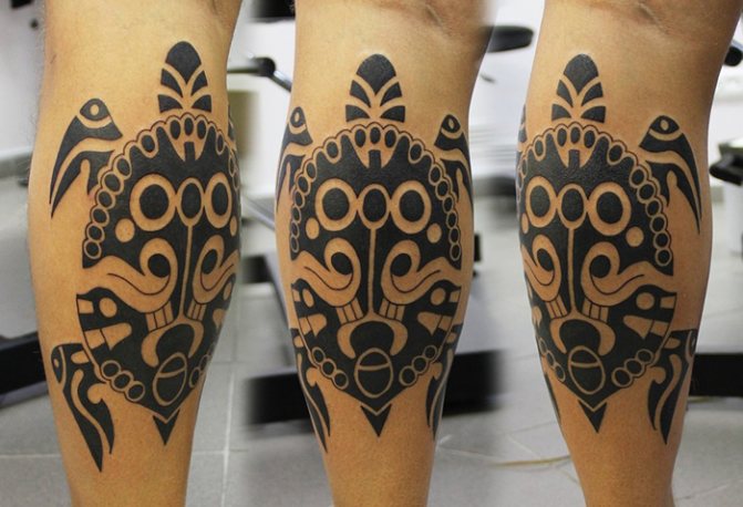 Tattoo on the shin for girls, men. Sketches, photos: inscriptions, Polynesia, biomechanics