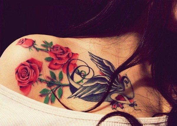 Tattoos on the collarbone for girls. Sketches, female signs, patterns, birds, flowers, stars