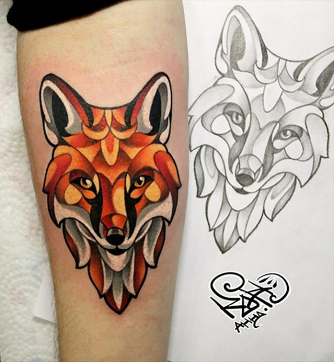 Orange Fox tattoo on forearm