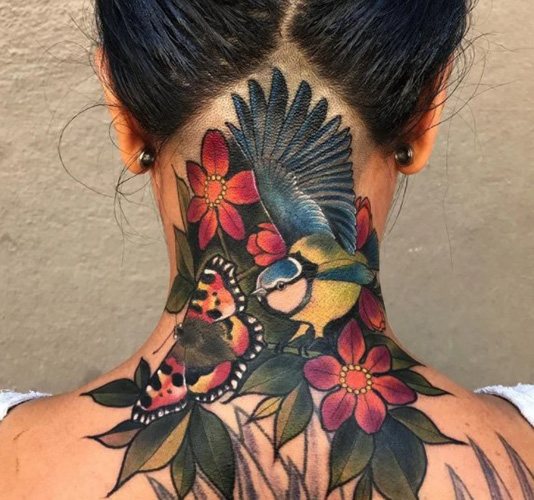 Tattoo on the back of the neck for girls with meaning. Photo, meaning