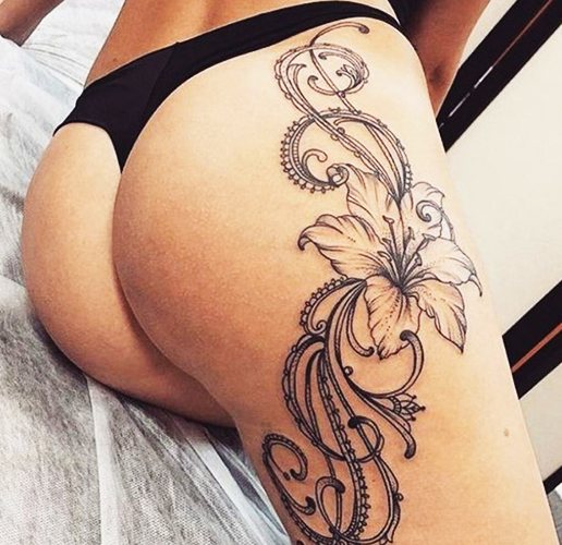 Tattoo on the buttock for girls beautiful, small. Photos, sketches of inscriptions, flowers, patterns, phoenix, dream catcher, dragon
