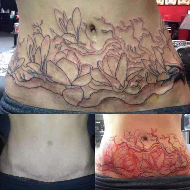 Tattoo on belly to hide stretch marks