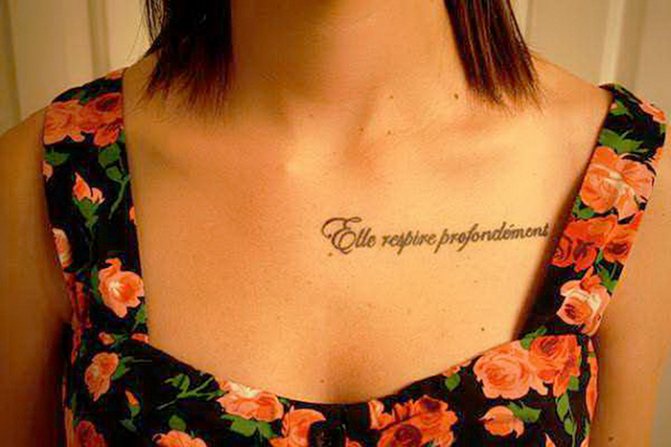 Tattoo inscriptions on the collarbone for girls in Latin translations. Photos, sketches