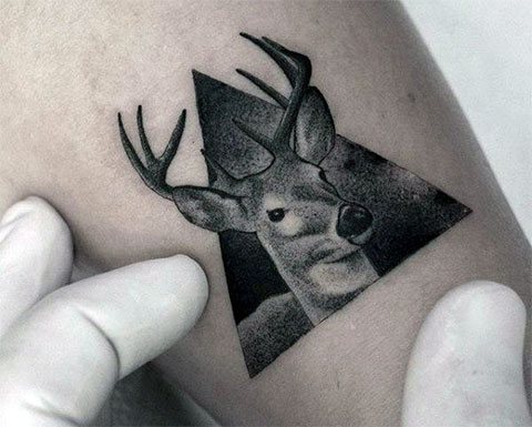 Tattoo of a deer in a triangle - photo