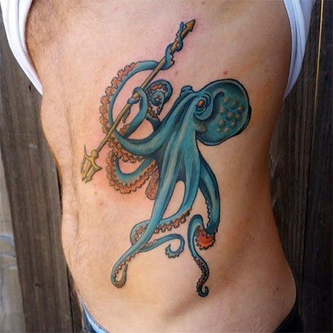 Tattoo of octopus on the side - color