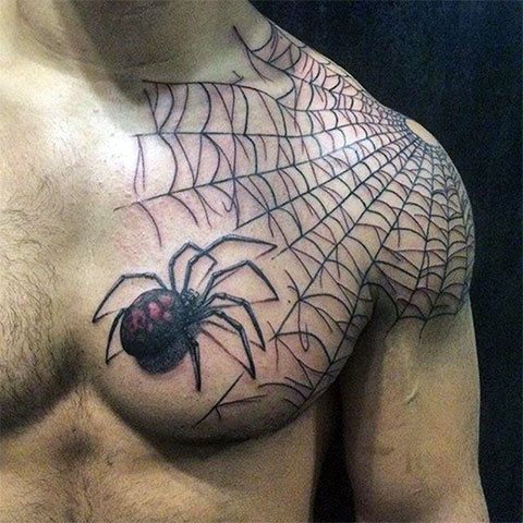 Tattoo of a spider with a web
