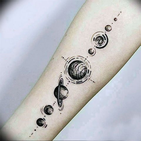 Tattoo parade of planets on hand