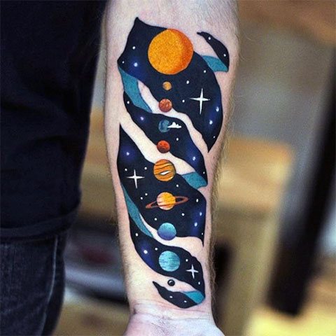 Tattoo parade of planets on hand