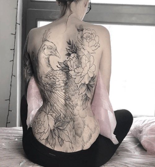 Full back peacock tattoo