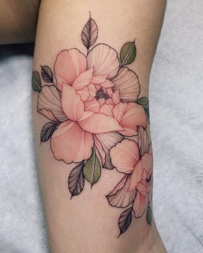 Tattoo of peonies on girls arm