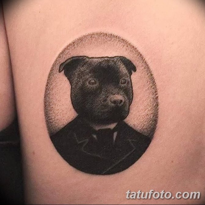 pit bull dotwork tattoo on the side