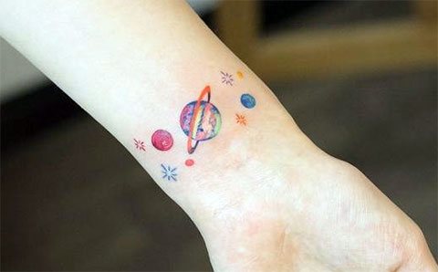 Tattoo planets on the wrist