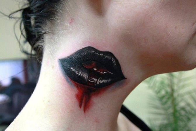 Tattoo kiss on the neck for girls, men. Meaning, photo