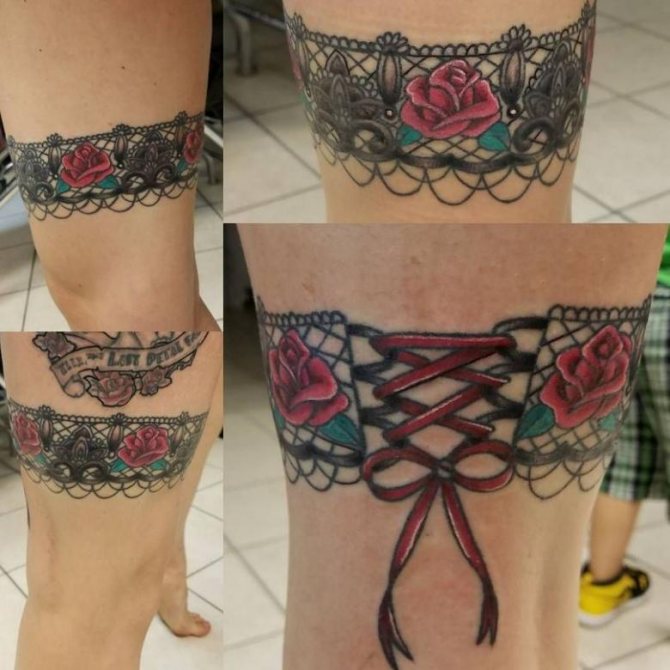 Tattoo garter (83 photos) - meaning, sketches for girls on the hip, leg