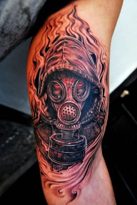 Gas mask tattoo - picture on the arm