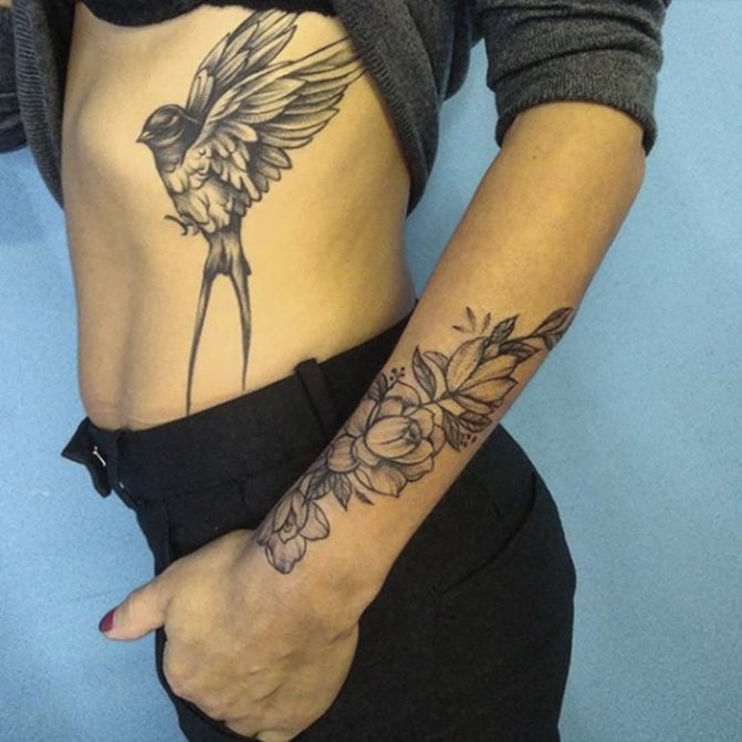 bird tattoo under his ribs