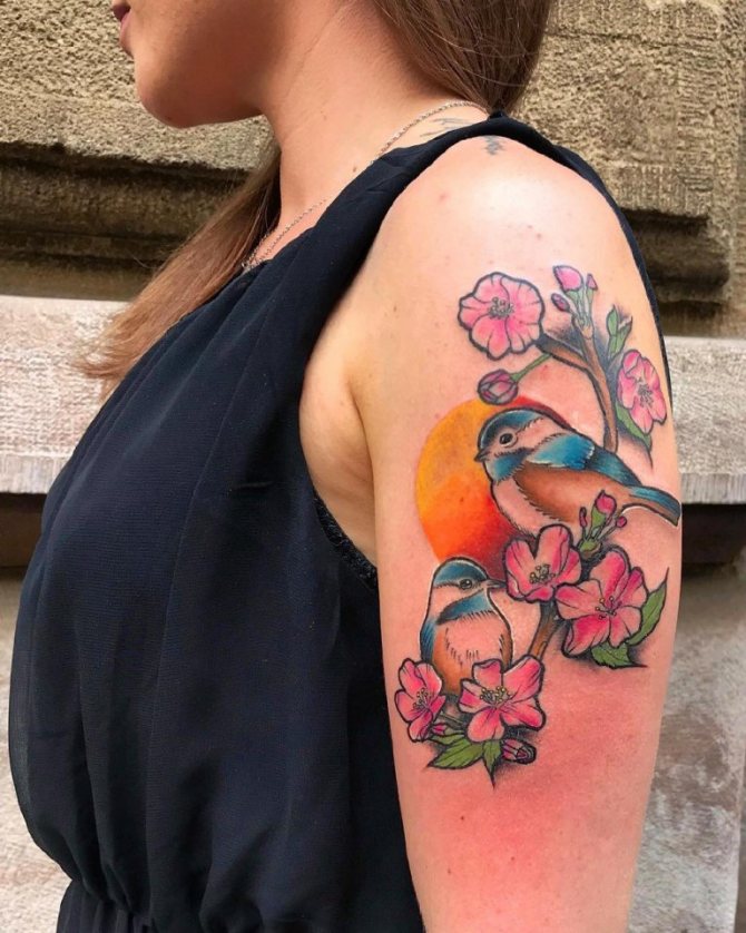 Bird tattoo on shoulders female