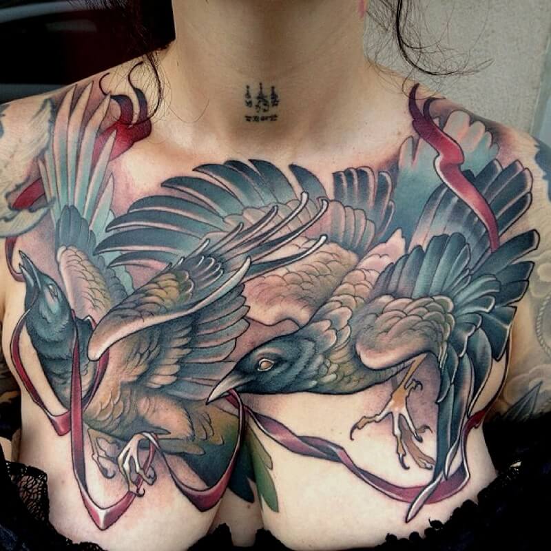 Bird tattoo - Bird tattoo on chest - Bird tattoo on chest