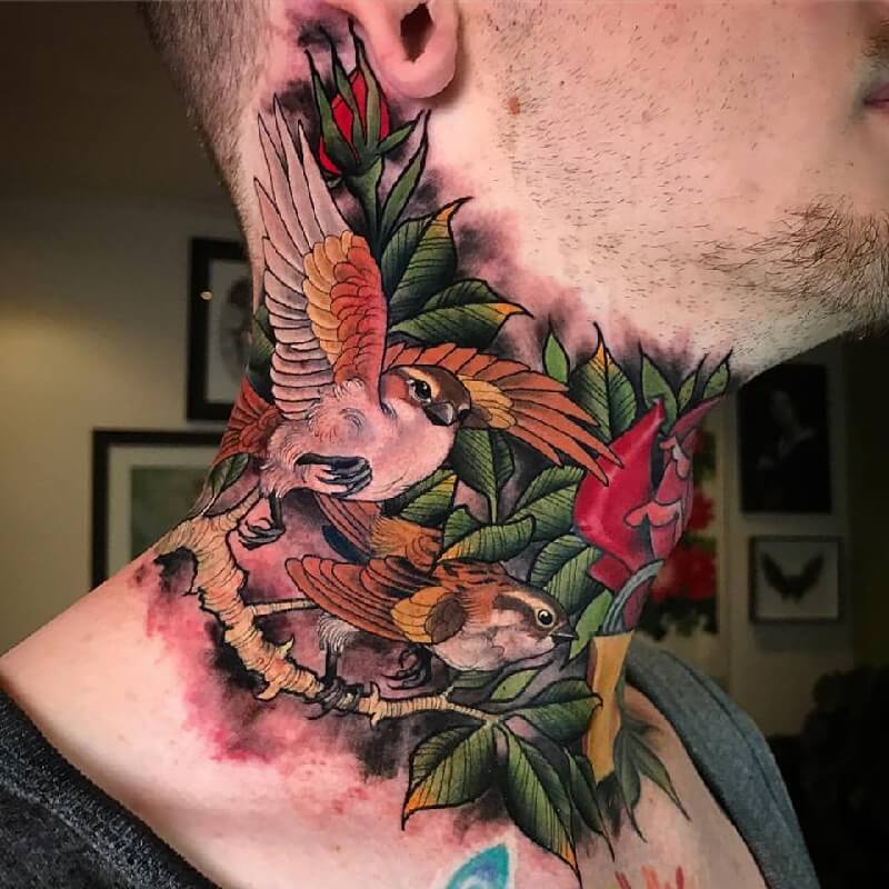 Bird tattoo - Bird tattoo on neck - Bird neck tattoo