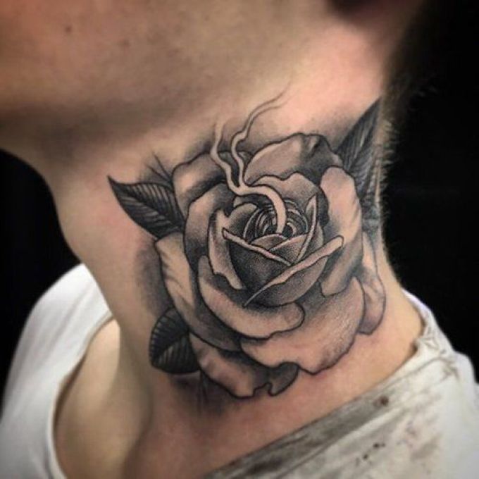 The rose tattoo will fit perfectly on a man's neck