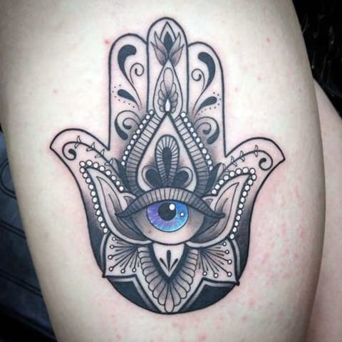 Tattoo of Fatima hand with eye