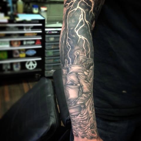 Tattoo sleeve with lightning