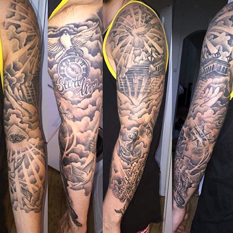 Tattoo sleeve with clouds