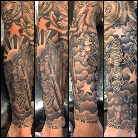 Tattoo sleeve with clouds