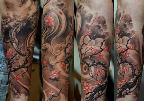 Tattoo Sleeve with Cherry Tree