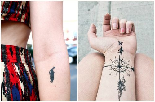 tatuaggio con una bussola e un coniglio