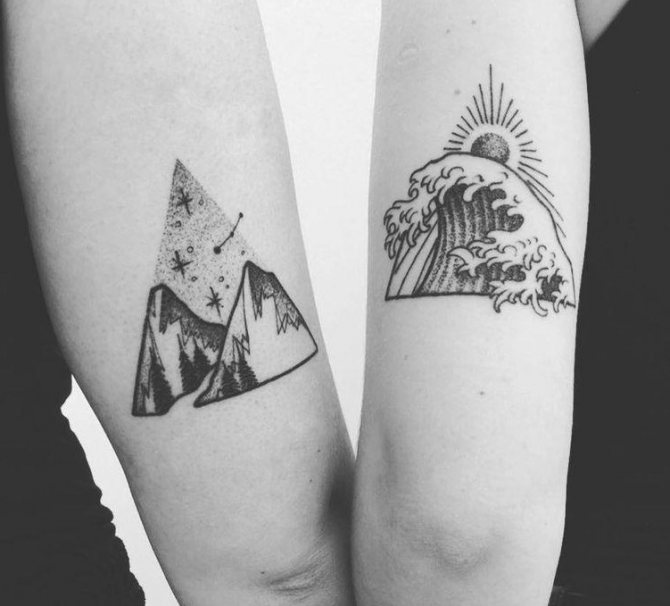 Tattoo with landscapes for brothers