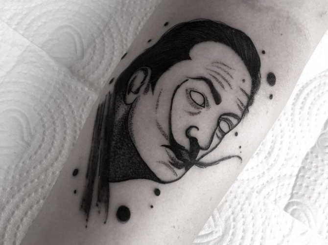 Portrait tattoo of Salvador Dali graphic