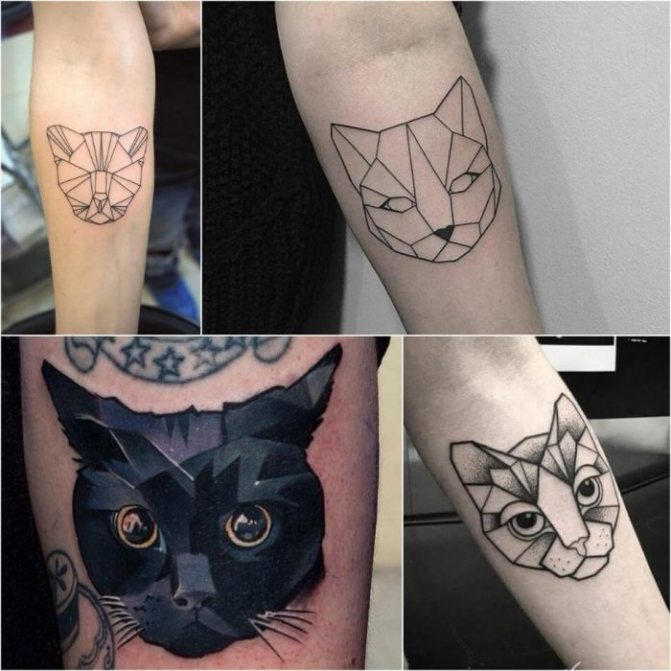 Tattoo with Animals - Tatu-kot-Tatu-kot-geometriya-Tatuirovka-koshka-geometriya